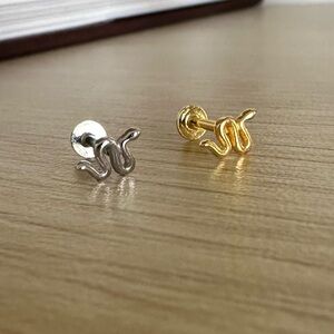 $68 Gold or silver TINY Snake Stud Earring threaded helix cartilage